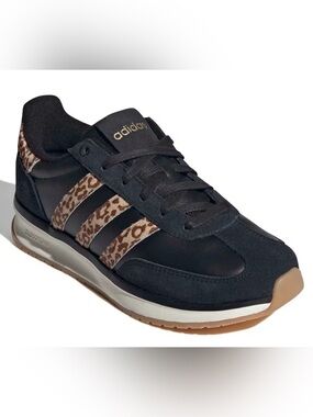 Adidas Run 70s 2.0 Women's Black Sneakers with Leopard-Print Stripes